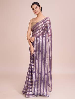 Embellished onion color  bollywood georgette saree with unstiched blouse 3