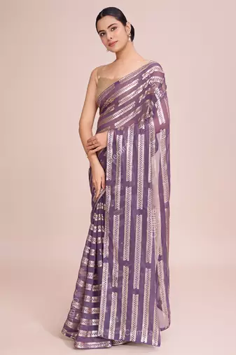 Embellished onion color  bollywood georgette saree with unstiched blouse