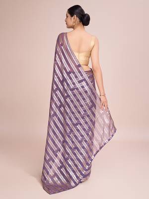 Embellished onion color  bollywood georgette saree with unstiched blouse 4
