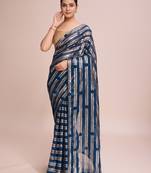 Embellished petrol blue color  bollywood georgette saree with unstiched blouse