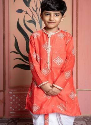 Orange embroidered chanderi kurta pyjama 1