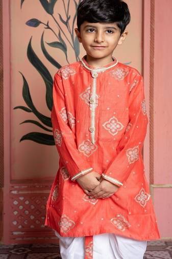 Orange embroidered chanderi kurta pyjama