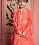 Orange embroidered chanderi kurta pyjama