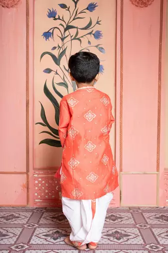 Orange embroidered chanderi kurta pyjama