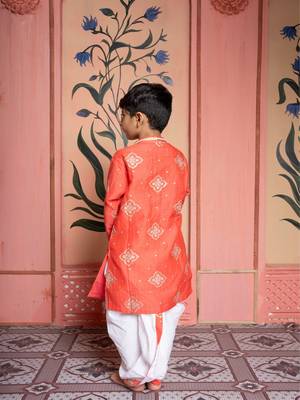 Orange embroidered chanderi kurta pyjama 3