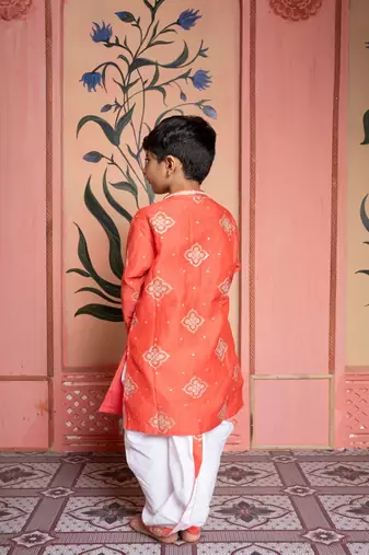 Orange embroidered chanderi kurta pyjama