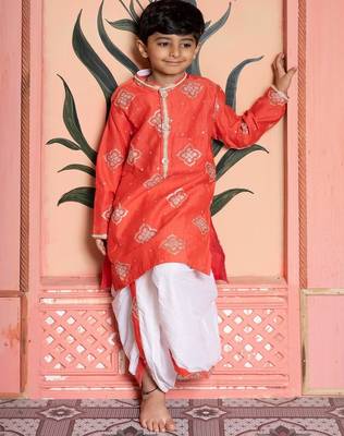 Orange embroidered chanderi kurta pyjama 4