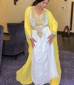Yellow-White Inner Jacket Morrocan Kaftan Silver Detailed work for women