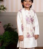 White embroidered chanderi nehru jacket set