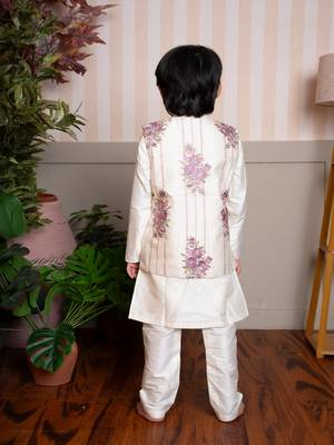 White embroidered chanderi nehru jacket set 2