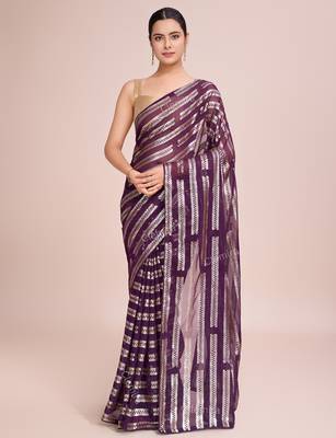 Embellished wine color  bollywood georgette saree with unstiched blouse 1