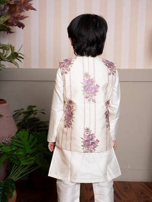 White embroidered chanderi nehru jacket set 3