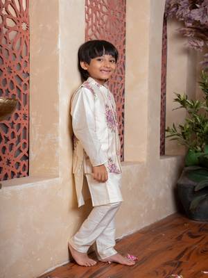 White embroidered chanderi nehru jacket set 4