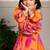 Orange printed organza lehenga with top