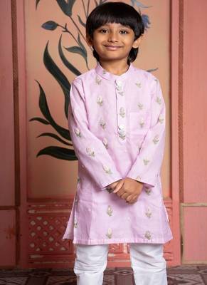 Pink embroidered silk kurta pyjama 1