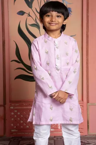 Pink embroidered silk kurta pyjama
