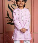 Pink embroidered silk kurta pyjama