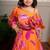 Orange printed organza lehenga with top
