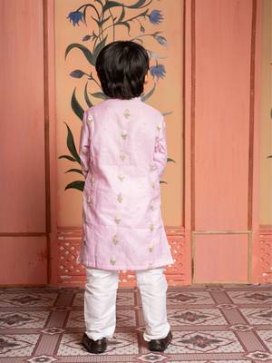 Pink embroidered silk kurta pyjama 2