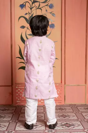 Pink embroidered silk kurta pyjama