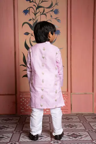 Pink embroidered silk kurta pyjama