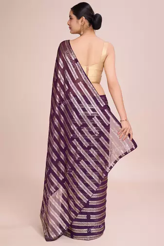 Embellished wine color  bollywood georgette saree with unstiched blouse