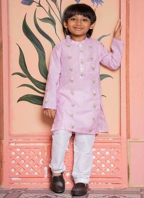Pink embroidered silk kurta pyjama 4
