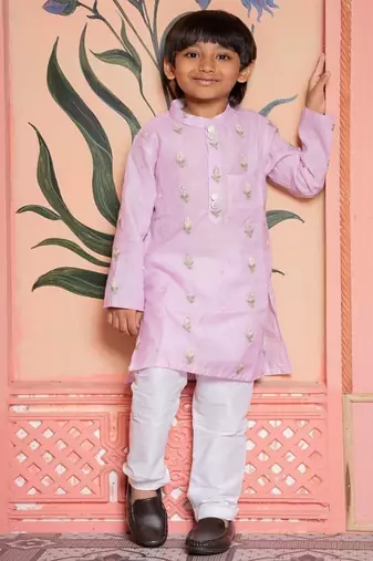 Pink embroidered silk kurta pyjama