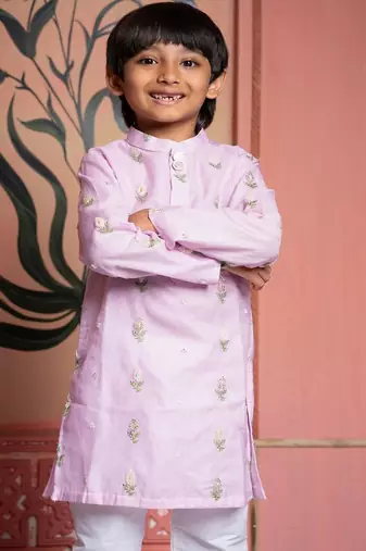 Pink embroidered silk kurta pyjama