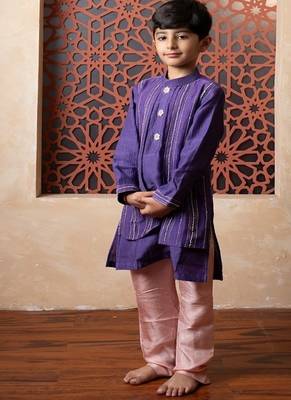 Purple embroidered chanderi kurta pyjama 1