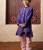 Purple embroidered chanderi kurta pyjama