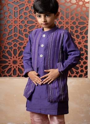 Purple embroidered chanderi kurta pyjama 2