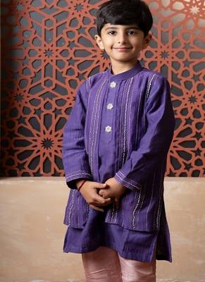 Purple embroidered chanderi kurta pyjama 3