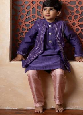 Purple embroidered chanderi kurta pyjama 4