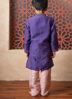Purple embroidered chanderi kurta pyjama 5