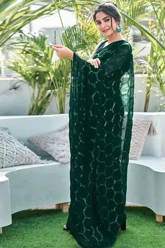 Embellished green color  bollywood georgette saree with unstiched blouse