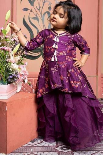 Purple printed silk lehenga with top