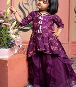 Purple printed silk lehenga with top