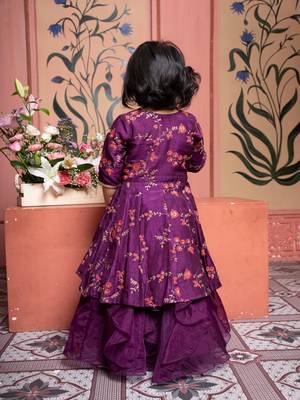 Purple printed silk lehenga with top 3