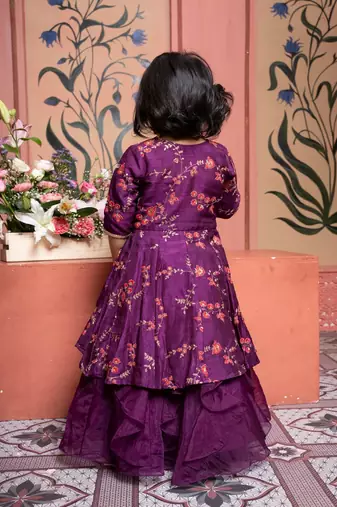 Purple printed silk lehenga with top