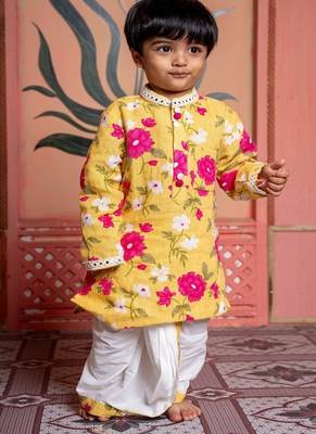 Yellow printed chanderi kurta pyjama 2