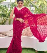Embellished rose pink color  bollywood georgette saree with unstiched blouse