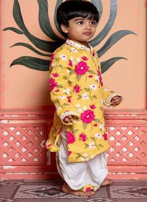 Yellow printed chanderi kurta pyjama 4