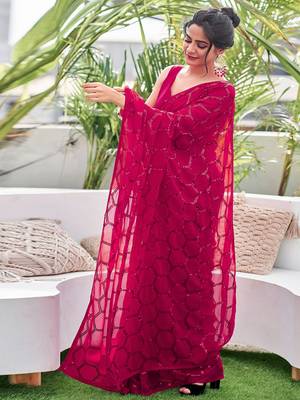 Embellished rose pink color  bollywood georgette saree with unstiched blouse 3