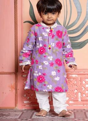 Purple printed silk kurta pyjama 1