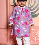 Purple printed silk kurta pyjama