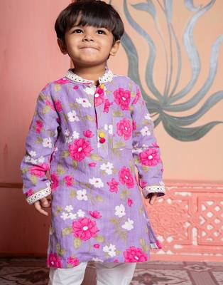 Purple printed silk kurta pyjama 2