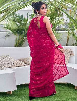 Embellished rose pink color  bollywood georgette saree with unstiched blouse 4