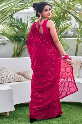 Embellished rose pink color  bollywood georgette saree with unstiched blouse