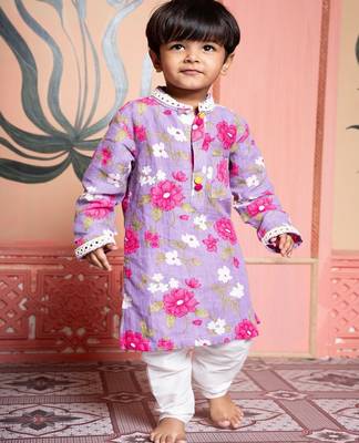 Purple printed silk kurta pyjama 5
